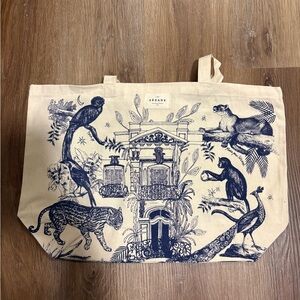Sezane Tote Bag with Blue Animal Print